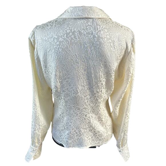 Talbots Pure Silk Shirt Women Sz 8 Ivory Cream Floral Coquette Classic Button Up - Picture 3 of 12